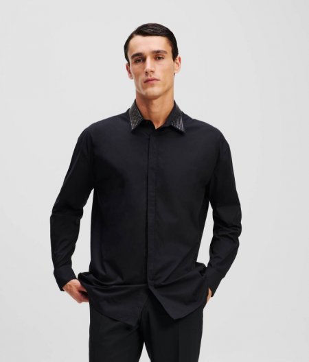 MEN'S STUDDED COLLAR SHIRT - Black