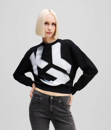 WOMEN'S KLJ MONOGRAM BLEACHED SWEATSHIRT - Black