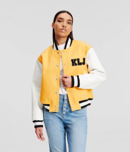 WOMEN'S KLJ BASEBALL JACKET - MELLOW YELLOW/ WHITE