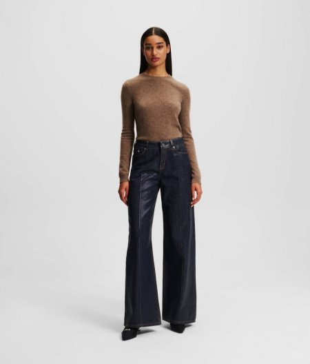 WOMEN'S COATED WIDE-LEG JEANS - Dark Blue