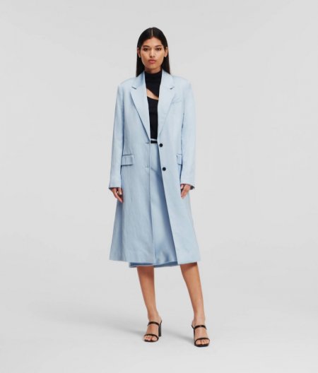 WOMEN'S SATIN LONGLINE TAILORED COAT - Cashmere Blue