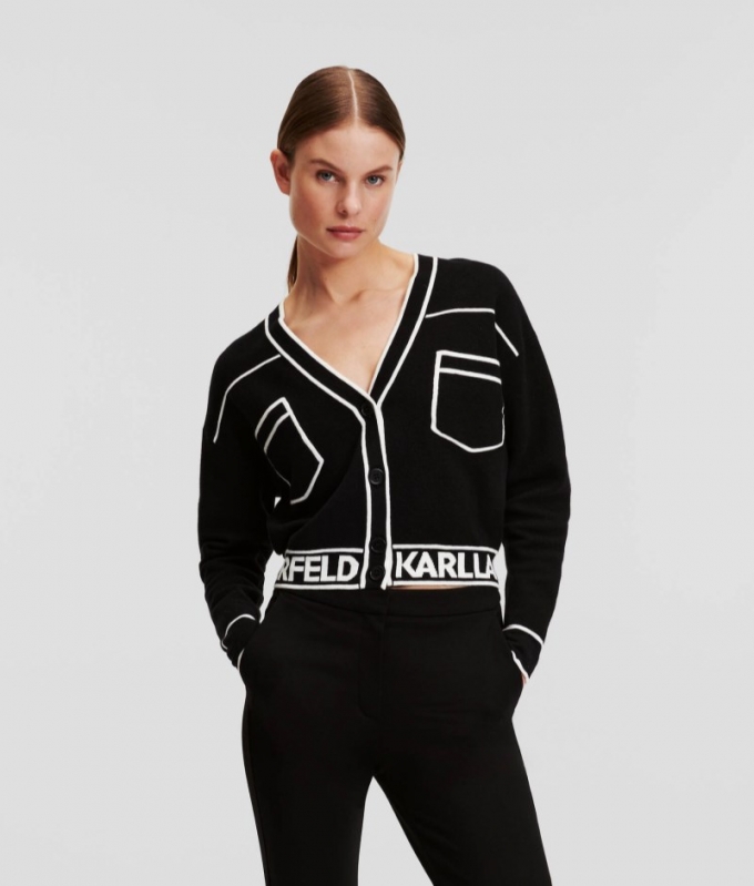 WOMEN'S CROPPED KARL LOGO CARDIGAN - White