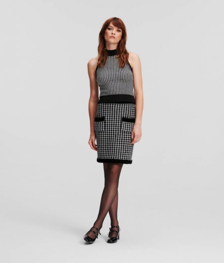 WOMEN'S BOUCLÉ PENCIL SKIRT - Black/Silver