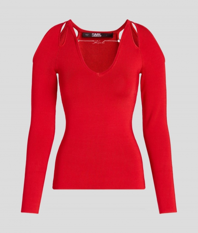 WOMEN'S KARL SIGNATURE CUTOUT SWEATER - Chili Pepper