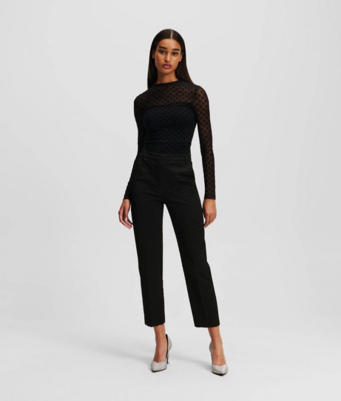 WOMEN'S KL MONOGRAM TAILORED PANTS - Black