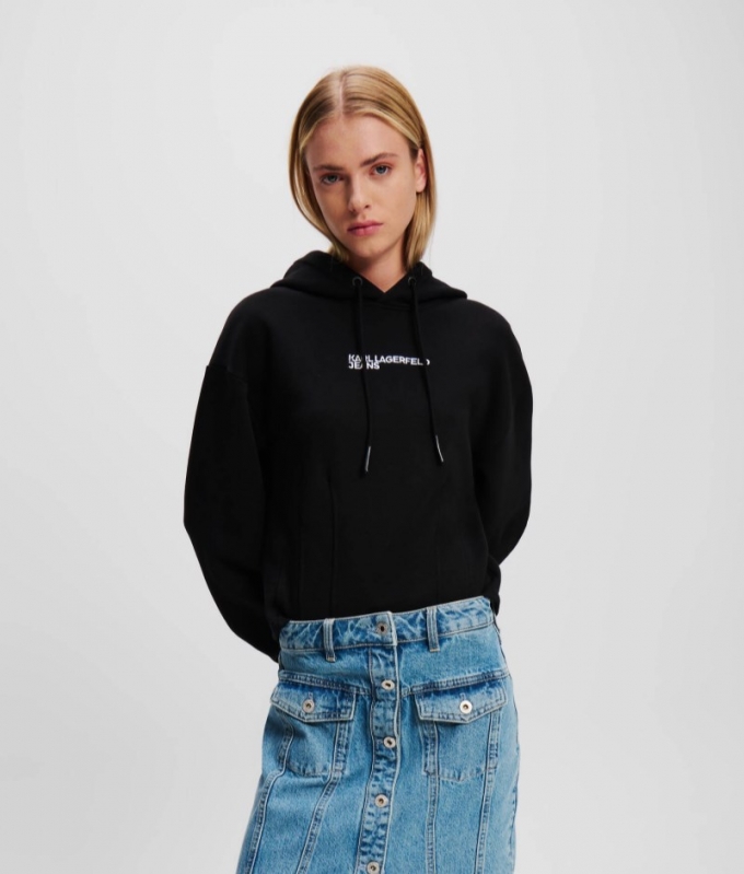 WOMEN'S KLJ PINTUCK HOODIE - BLACK