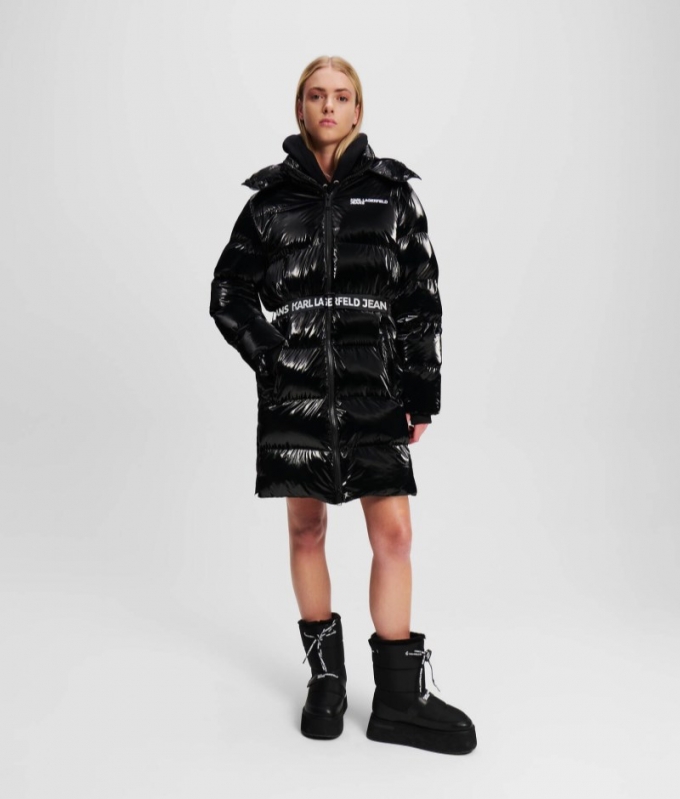 WOMEN'S KLJ LONG BELTED PUFFER JACKET - BLACK