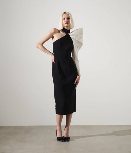 WOMEN'S KARL STUDIO ASYMMETRIC MIDI DRESS - Black/White