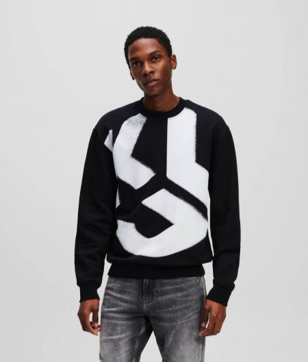 MEN'S KLJ MONOGRAM BLEACHED SWEATSHIRT - Black