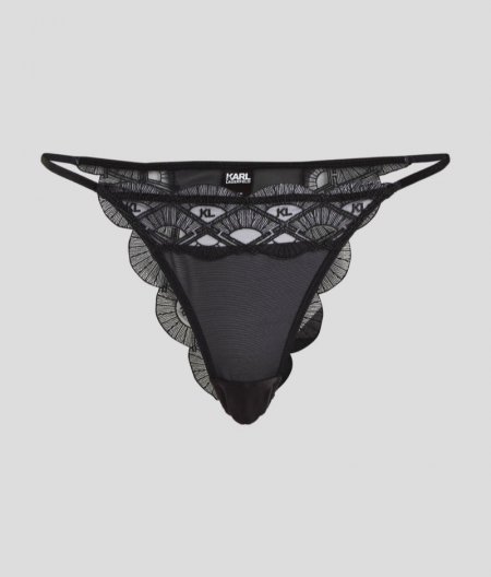 WOMEN'S FAN-EMBROIDERED BRAZILIAN BRIEFS - Black