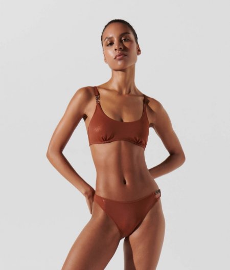 WOMEN'S KARL SIGNATURE SHINY BANDEAU BIKINI TOP - Copper