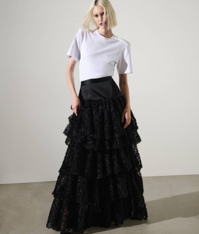 WOMEN'S KARL STUDIO FRILLED MAXI SKIRT - Black