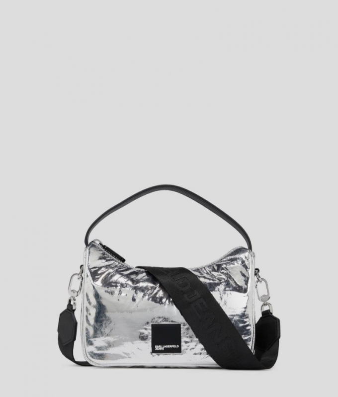 WOMEN'S KLJ BOX LOGO METALLIC MINI HOBO BAG - Silver