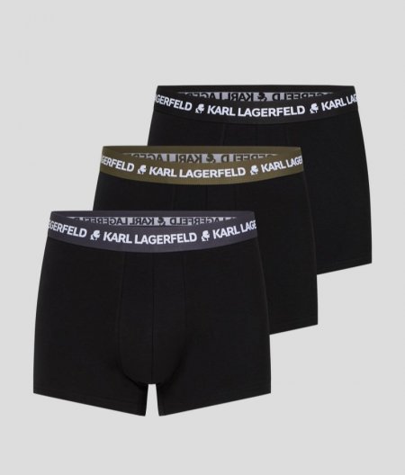 MEN'S KARL LOGO TRUNKS - 3 PACK - Black with Blue/Olive/Black