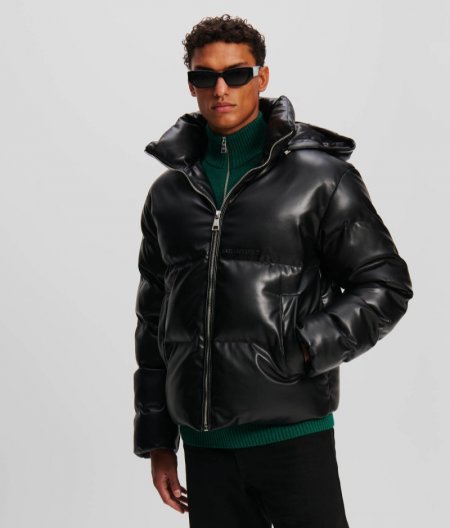 MEN'S FAUX-LEATHER PUFFER JACKET - Black