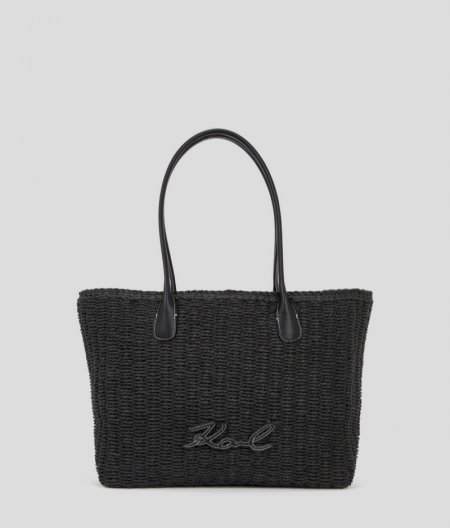 WOMEN'S K/SIGNATURE SMALL RAFFIA BEACH TOTE BAG - Black