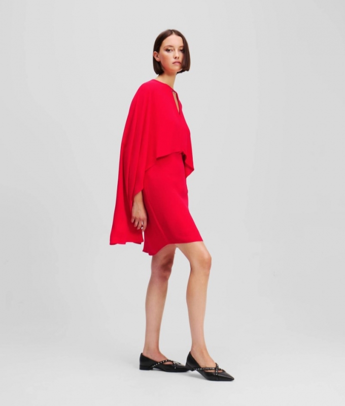 WOMEN'S SHORT CAPE DRESS - Racing Red