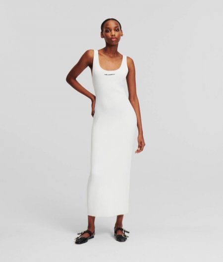 WOMEN'S RIB-KNIT SLEEVELESS DRESS - White