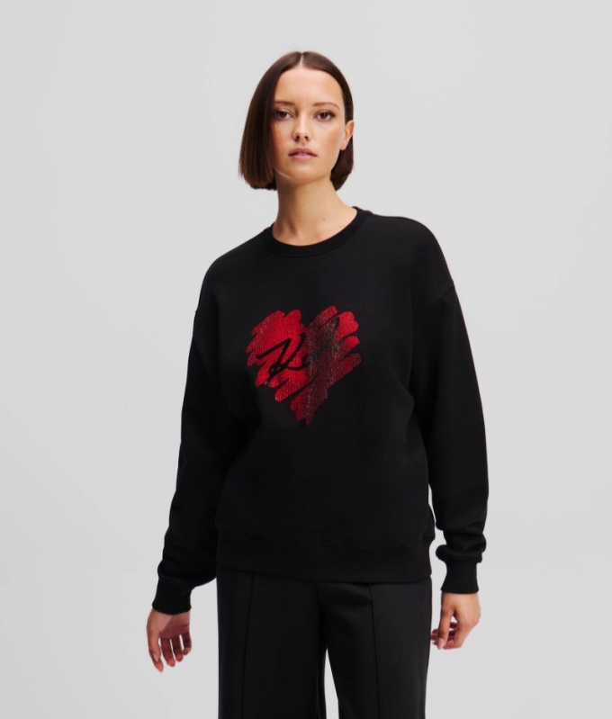 WOMEN'S K/HEART RHINESTONE SWEATSHIRT - Black