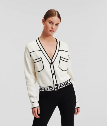 WOMEN'S CROPPED KARL LOGO CARDIGAN - White