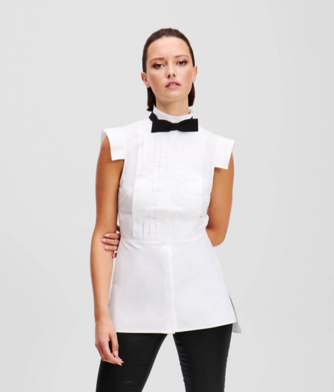 WOMEN'S SLEEVELESS BOW TIE BLOUSE - White