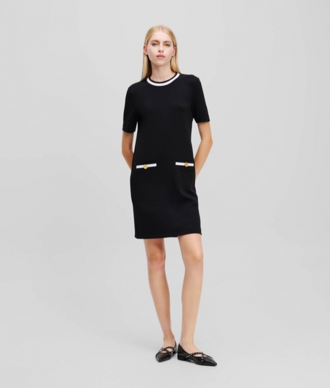 WOMEN'S KARL ESSENTIAL T-SHIRT DRESS - White/Black