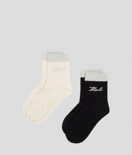 WOMEN'S K/SIGNATURE LUREX SOCKS - Pristine/Black