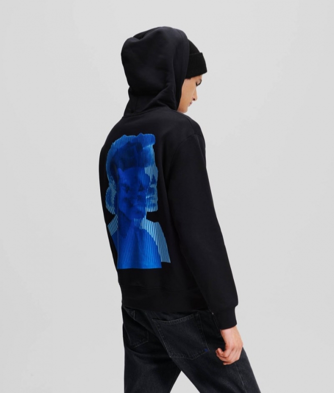 MEN'S KLJ KARL PRINT HOODIE - BLACK