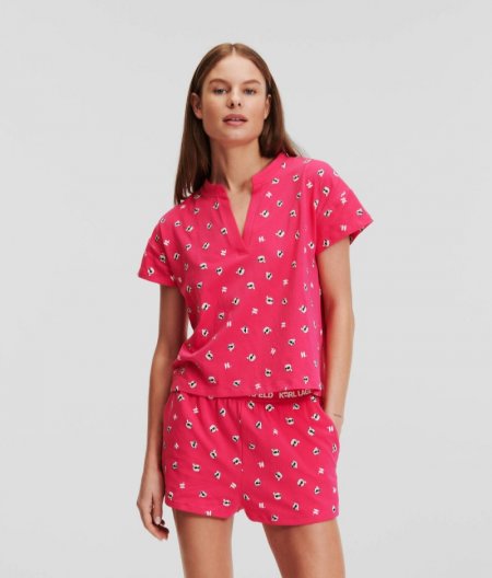 WOMEN'S KARL IKON PAJAMA SHORTS SET - All Over Print Raspberry