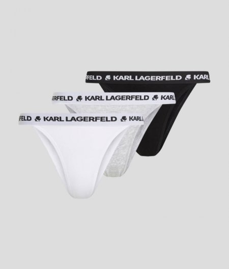 WOMEN'S KARL LOGO BRAZILIAN BRIEFS – 3 PACK - Black/White/Grey