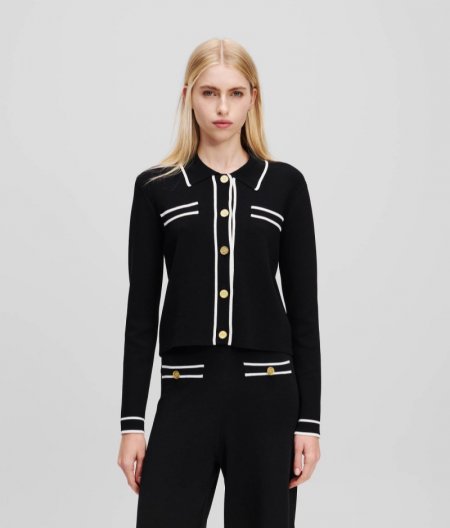 WOMEN'S KARL ESSENTIAL PIPELINE CARDIGAN - White/Black