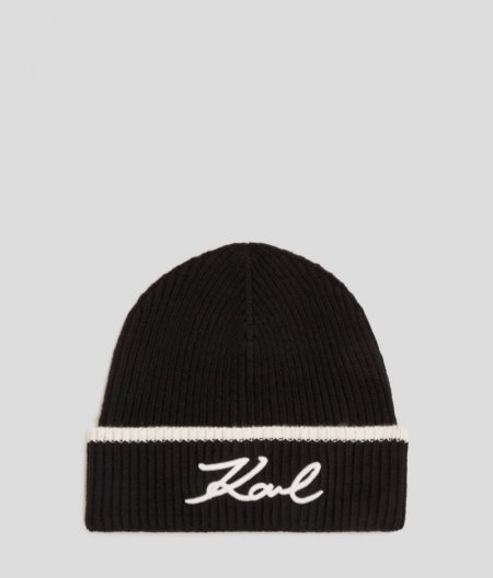 WOMEN'S K/SIGNATURE BEANIE - Black/White