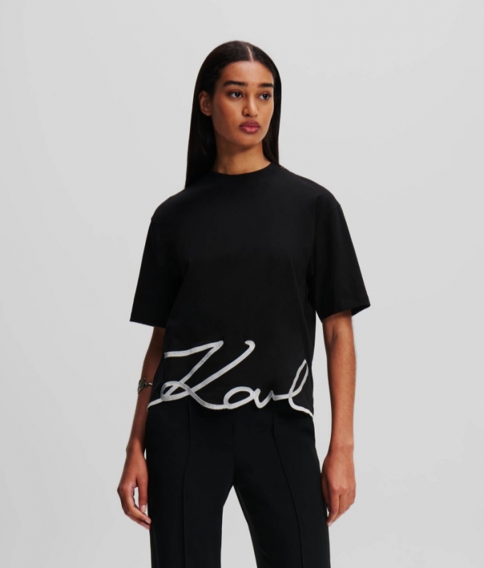 WOMEN'S KARL SIGNATURE HEM T-SHIRT - White