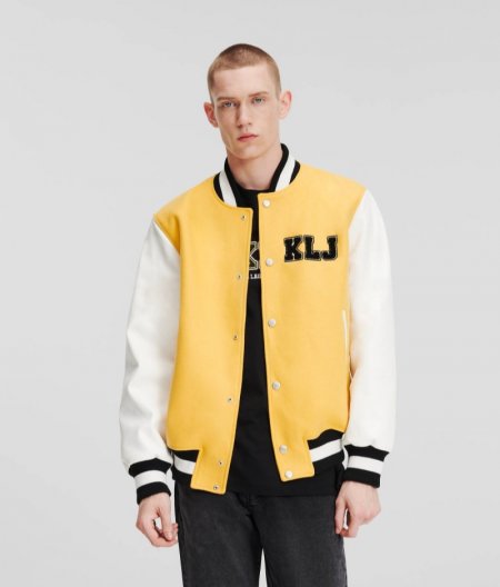 MEN'S KLJ BASEBALL JACKET - MELLOW YELLOW/ WHITE