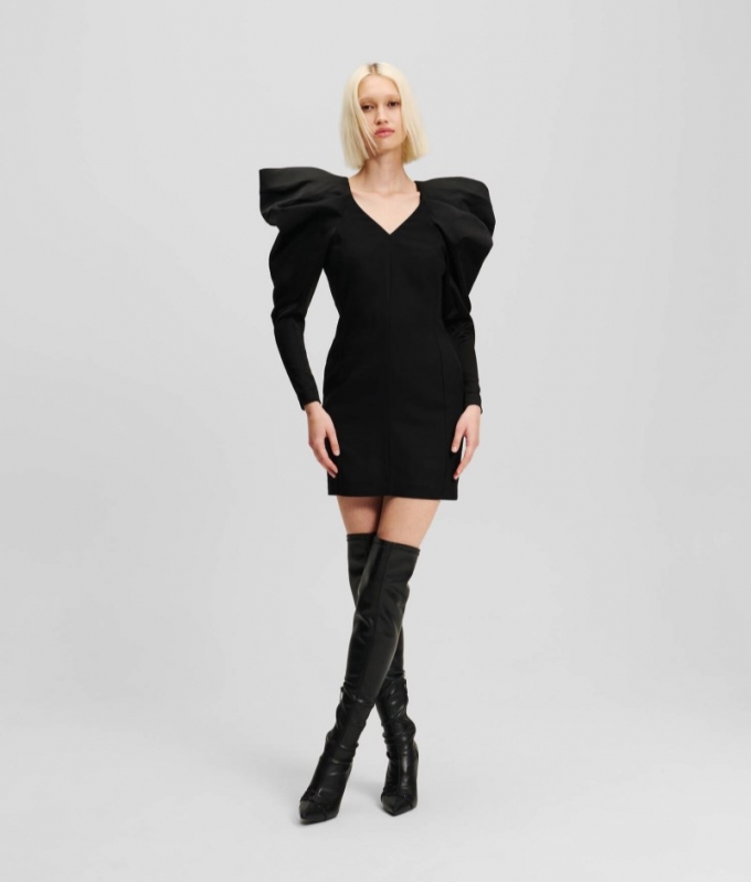 WOMEN'S BOW-SLEEVE MINI DRESS - Black