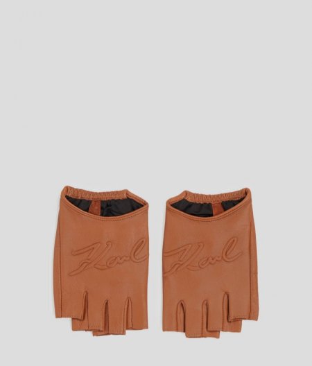 WOMEN'S K/SIGNATURE FINGERLESS GLOVES - Brown