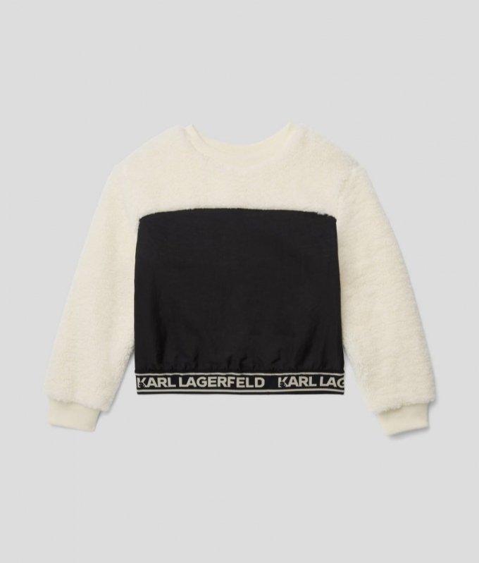 GIRLS FAUX-FUR SWEATSHIRT - Black/White