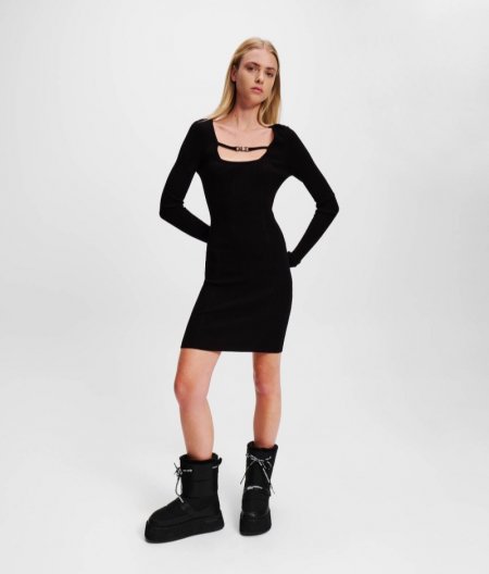 WOMEN'S KLJ SQUARE-NECK KNIT DRESS - BLACK