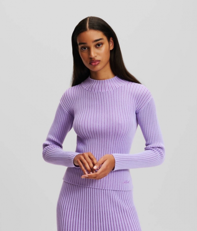 WOMEN'S LUREX MOCK-NECK SWEATER - Sweet Lavender/Deep Purple