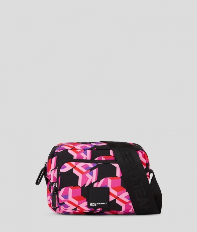 WOMEN'S KLJ MONOGRAM URBAN NYLON CROSSBODY BAG - Pink Pattern KLJ Monogram