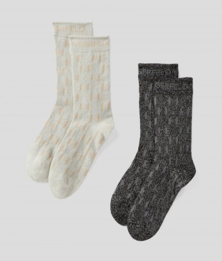 WOMEN'S KL MONOGRAM SOCKS – 2 PACK - Black/White