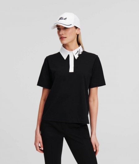 WOMEN'S KARL SIGNATURE POLO SHIRT - Black