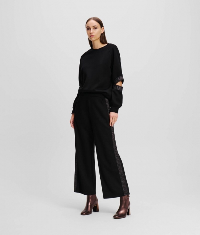 WOMEN'S GLITTER KARL LOGO TAPE CULOTTES - Black