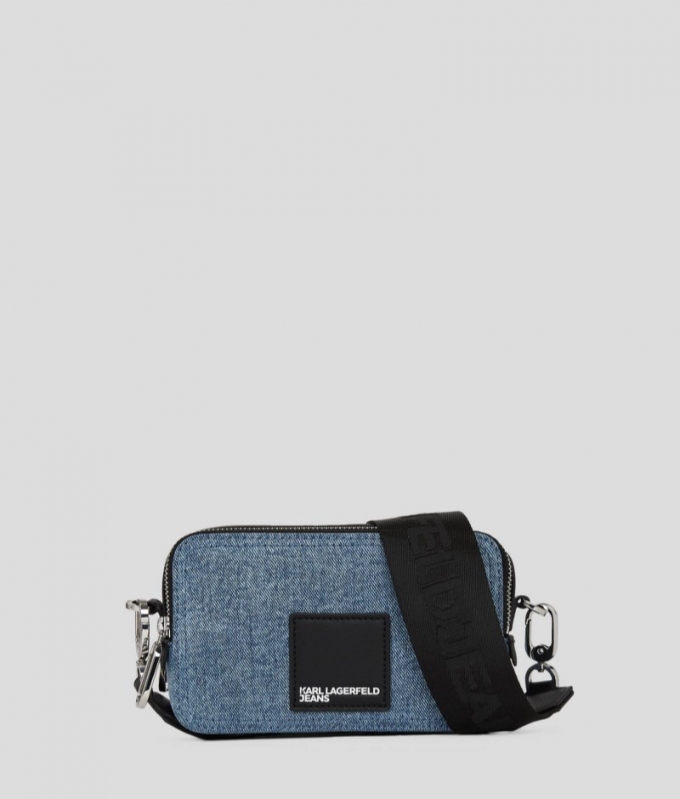 WOMEN'S KLJ BOX LOGO DENIM CAMERA BAG - BRIGHT BLUE MARBLE